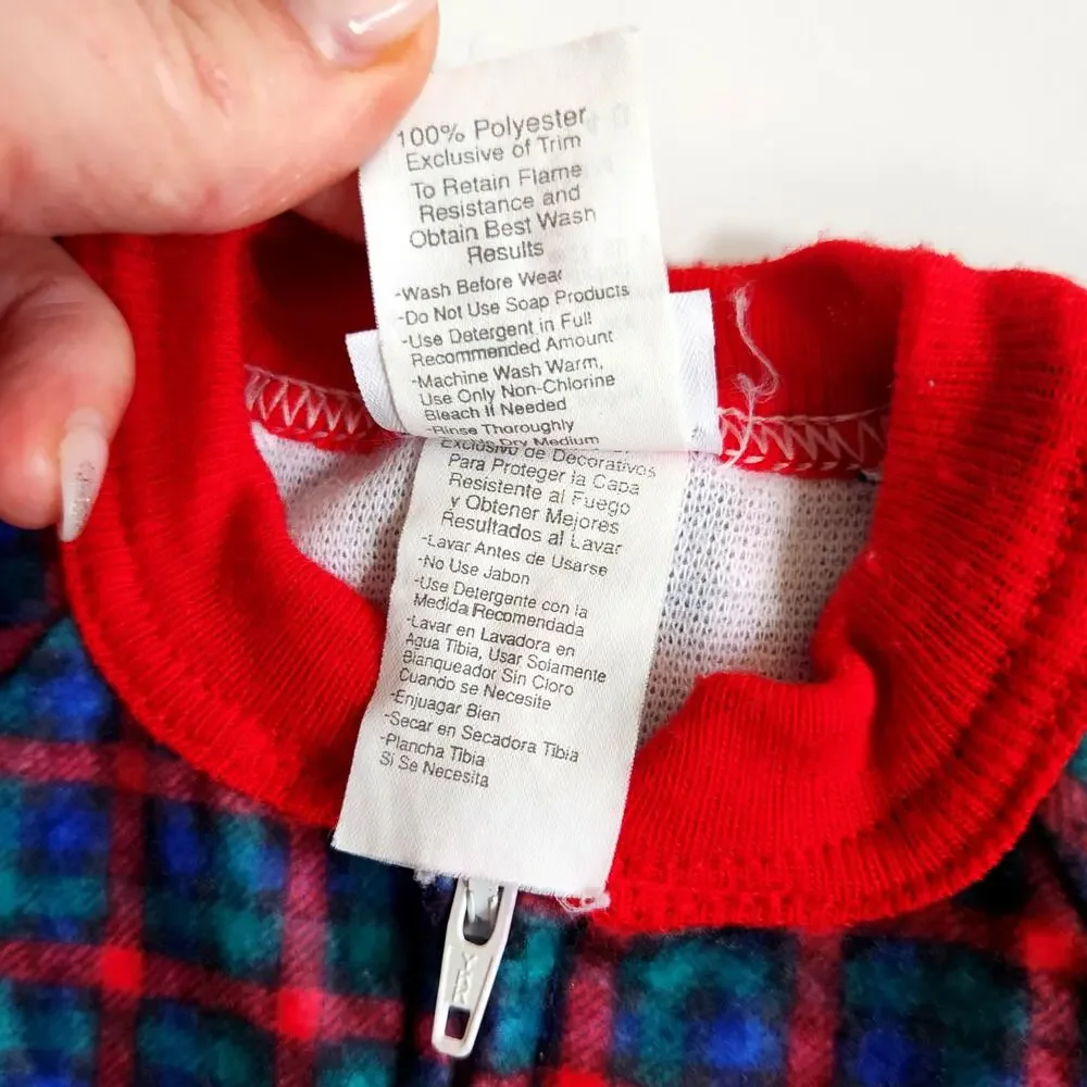 🧸 Vintage Carter’s 90s Fleece Pajamas – 4T Plaid Footed Sleepwear w/ Teddy Bear